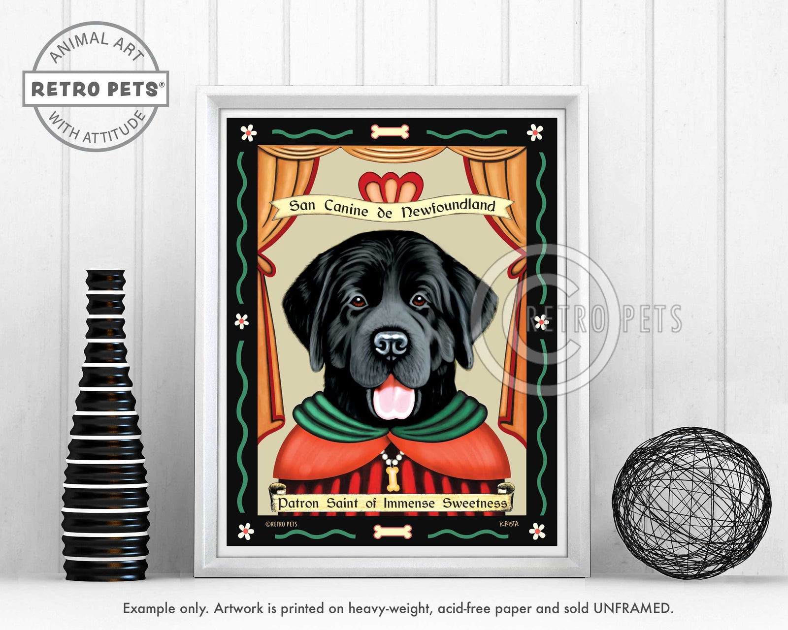 Newfoundland Art - Black "Patron Saint of Immense Sweetness" Art Print by Krista Brooks