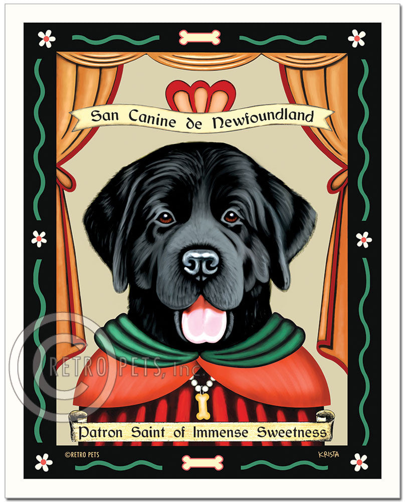 Newfoundland Art - Black "Patron Saint of Immense Sweetness" Art Print by Krista Brooks