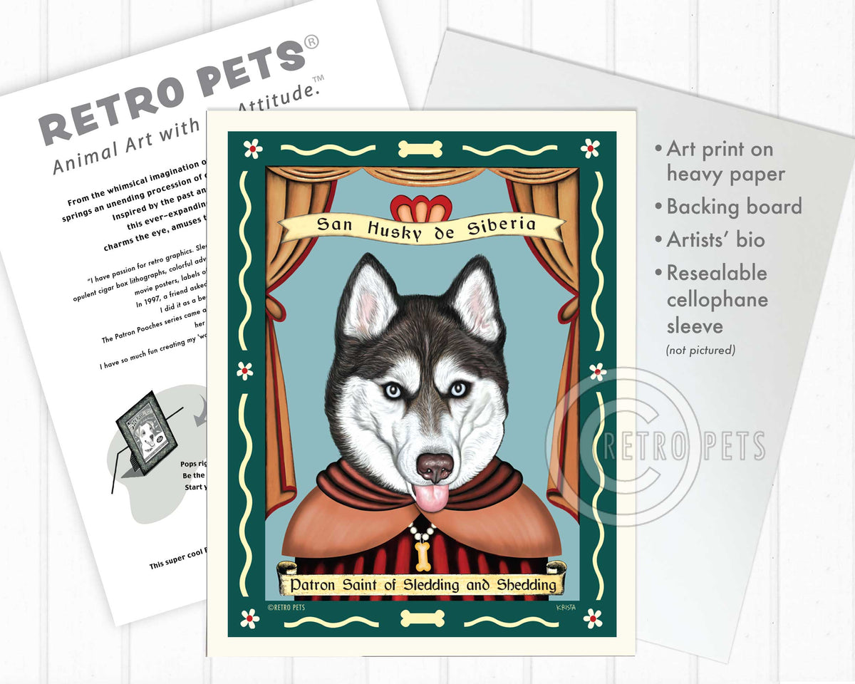 Siberian Husky Art - Blue Eyes "Saint of Sledding & Shedding" Art Print by Krista Brooks