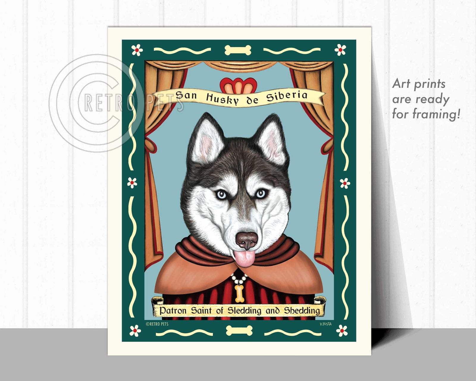 Siberian Husky Art - Blue Eyes "Saint of Sledding & Shedding" Art Print by Krista Brooks