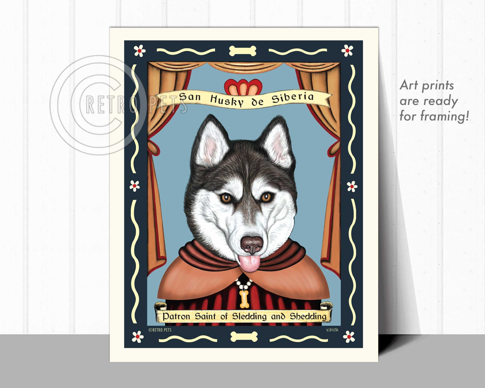 Siberian Husky Art - Brown Eyes "Saint of Sledding & Shedding" Art Print by Krista Brooks