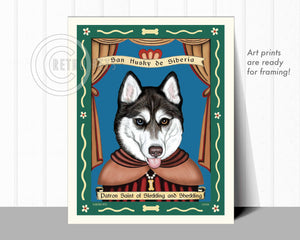 Siberian Husky Art - Blue/Brown Eyes "Saint of Sledding & Shedding" Art Print by Krista Brooks