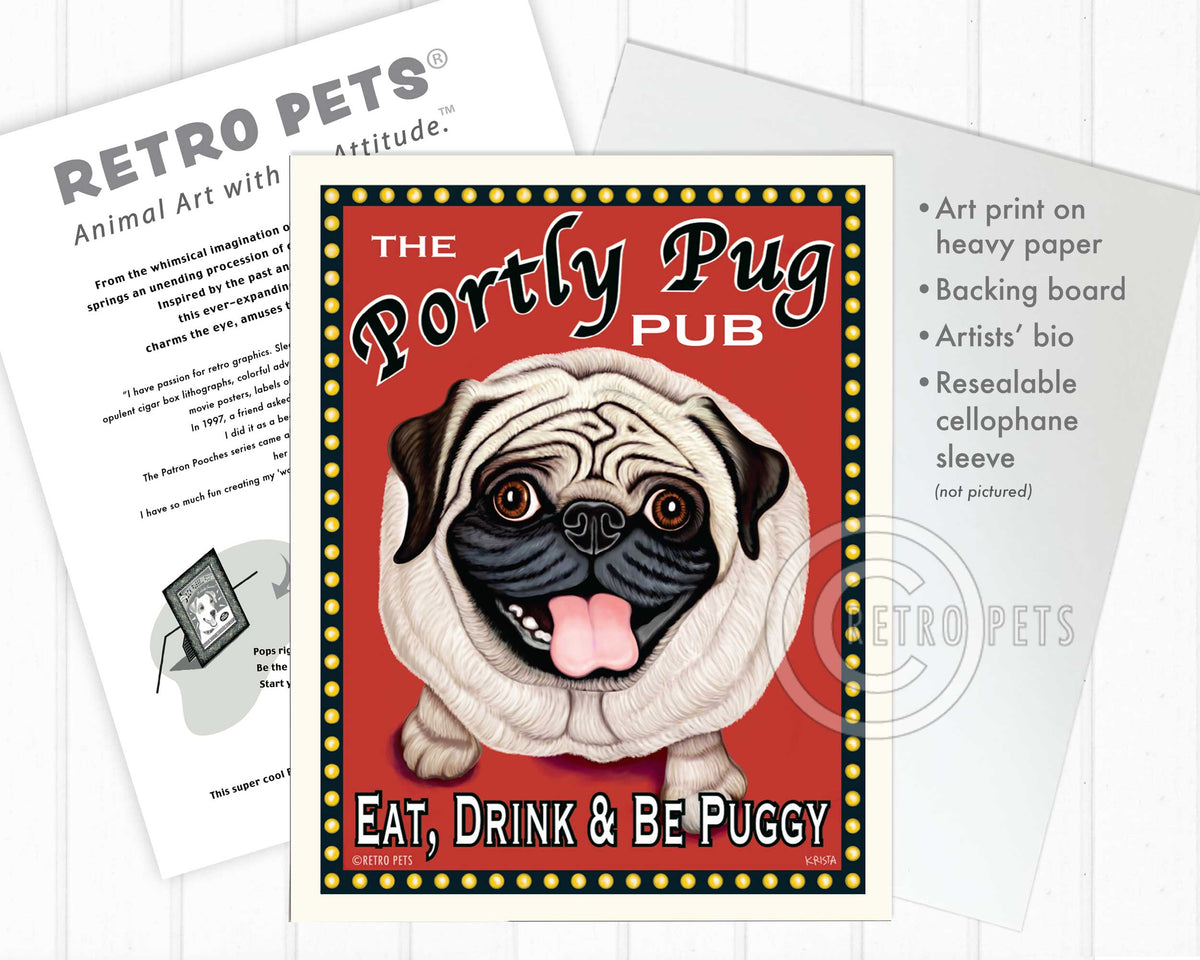 Portly Pug Pub | Pet Pug Art Mug Print | Retro Pets Art