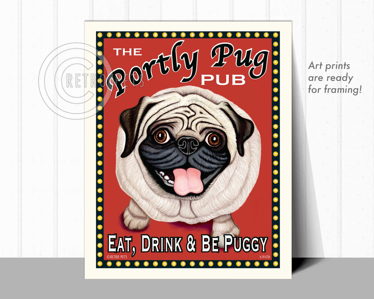 Portly Pug Pub | Pet Pug Art Mug Print | Retro Pets Art
