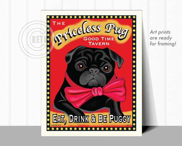 The Priceless Pug Art | the Priceless Black Pug  Art | Retro Pets Art