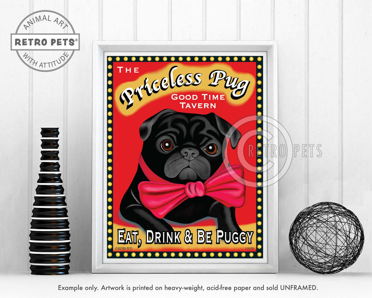 The Priceless Pug Art | the Priceless Black Pug  Art | Retro Pets Art