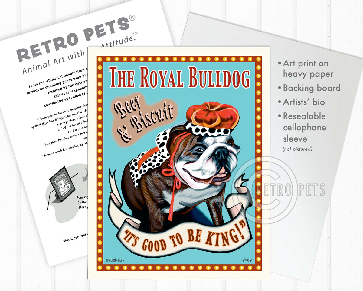 Bulldog Art Prints | "The Royal Bulldog" | Retro Pets Art
