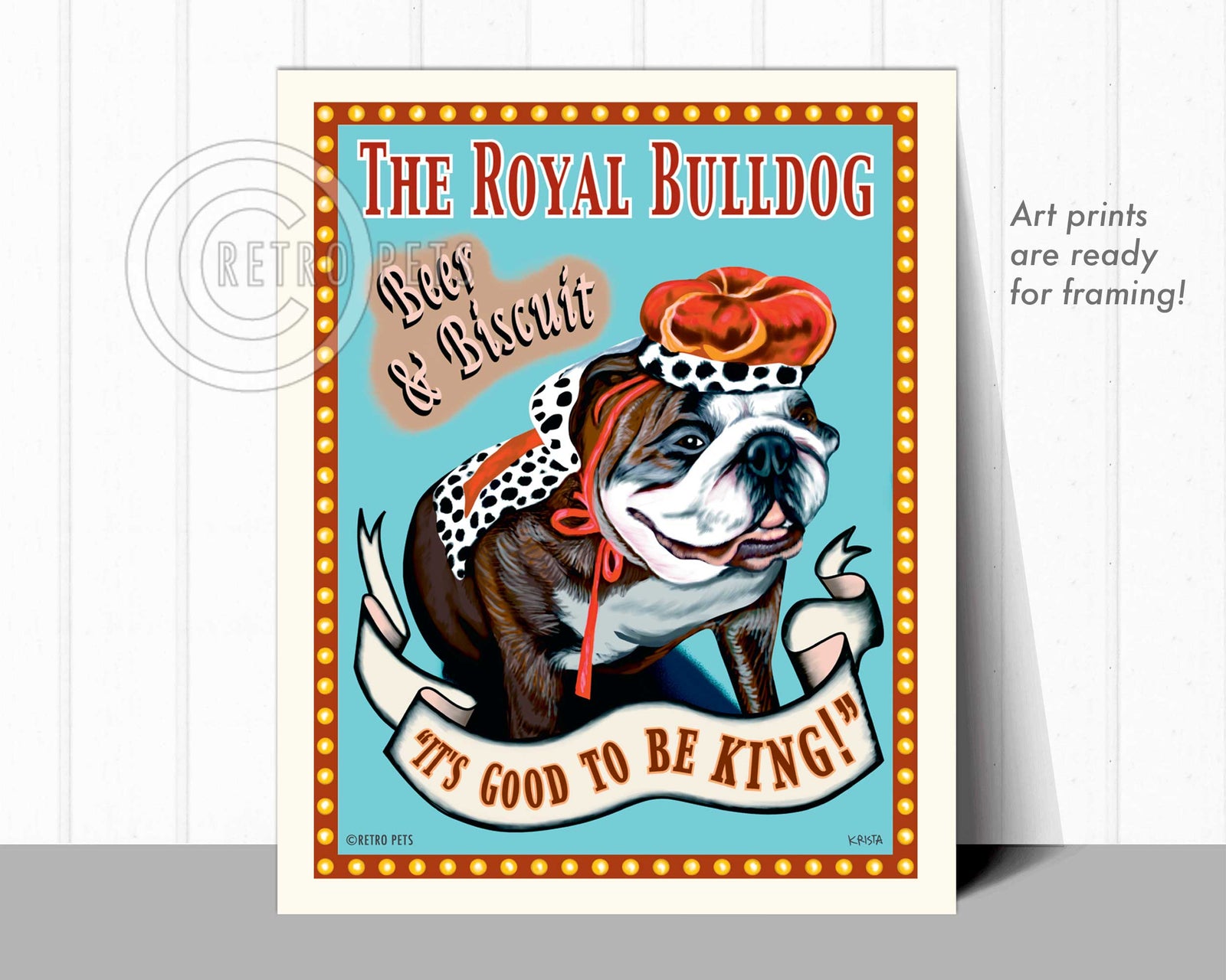 Bulldog Art Prints | "The Royal Bulldog" | Retro Pets Art