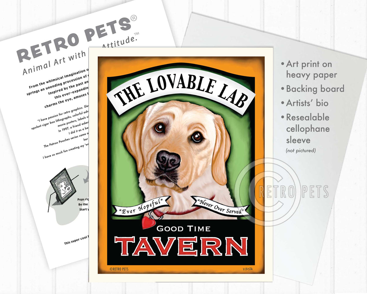 Labrador Retriever Art "Lovable Lab Tavern" Art Print by Krista Brooks