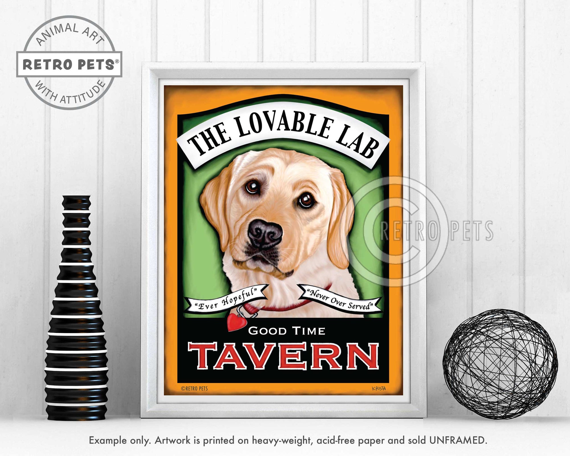 Labrador Retriever Art "Lovable Lab Tavern" Art Print by Krista Brooks