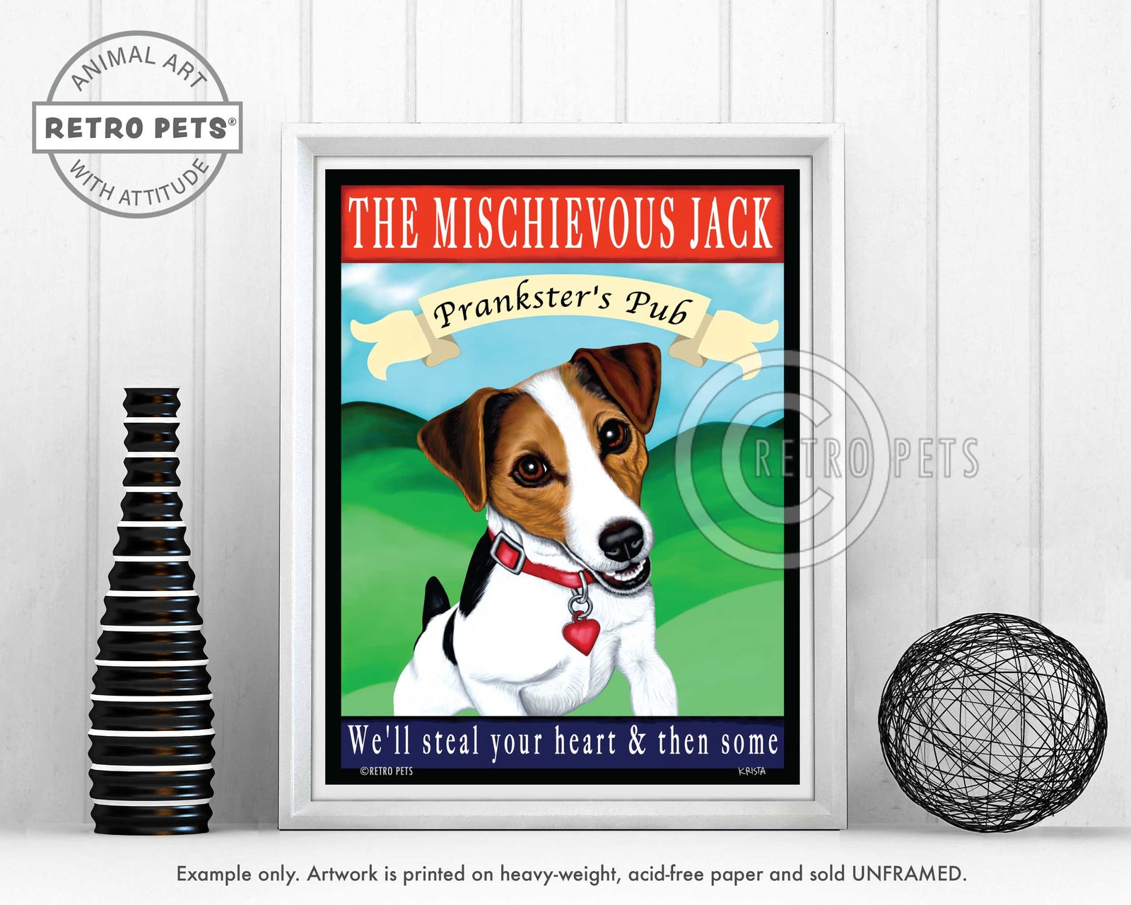 Jack Russell Terrier - Tri-color "The Mischievous Jack" Art Print by Krista Brooks