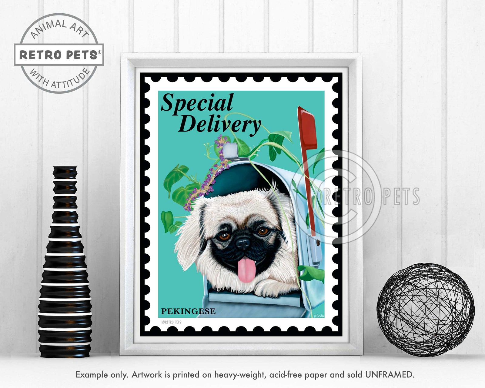 Pekingese Art "Special Delivery Pekingese" Art Print by Krista Brooks