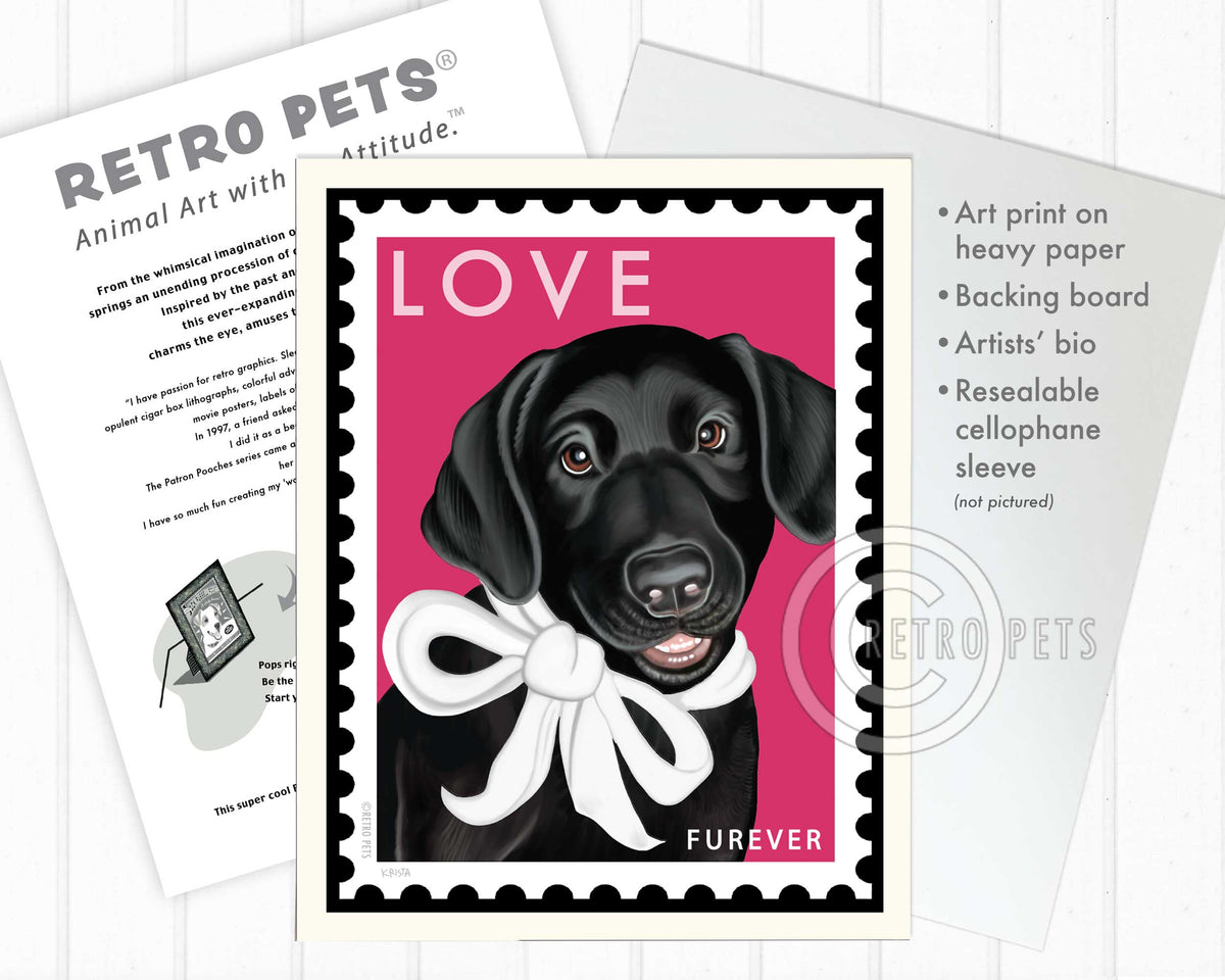 Labrador Puppy Art "Black Lab LOVE Furever Stamp" Art Print by Krista Brooks