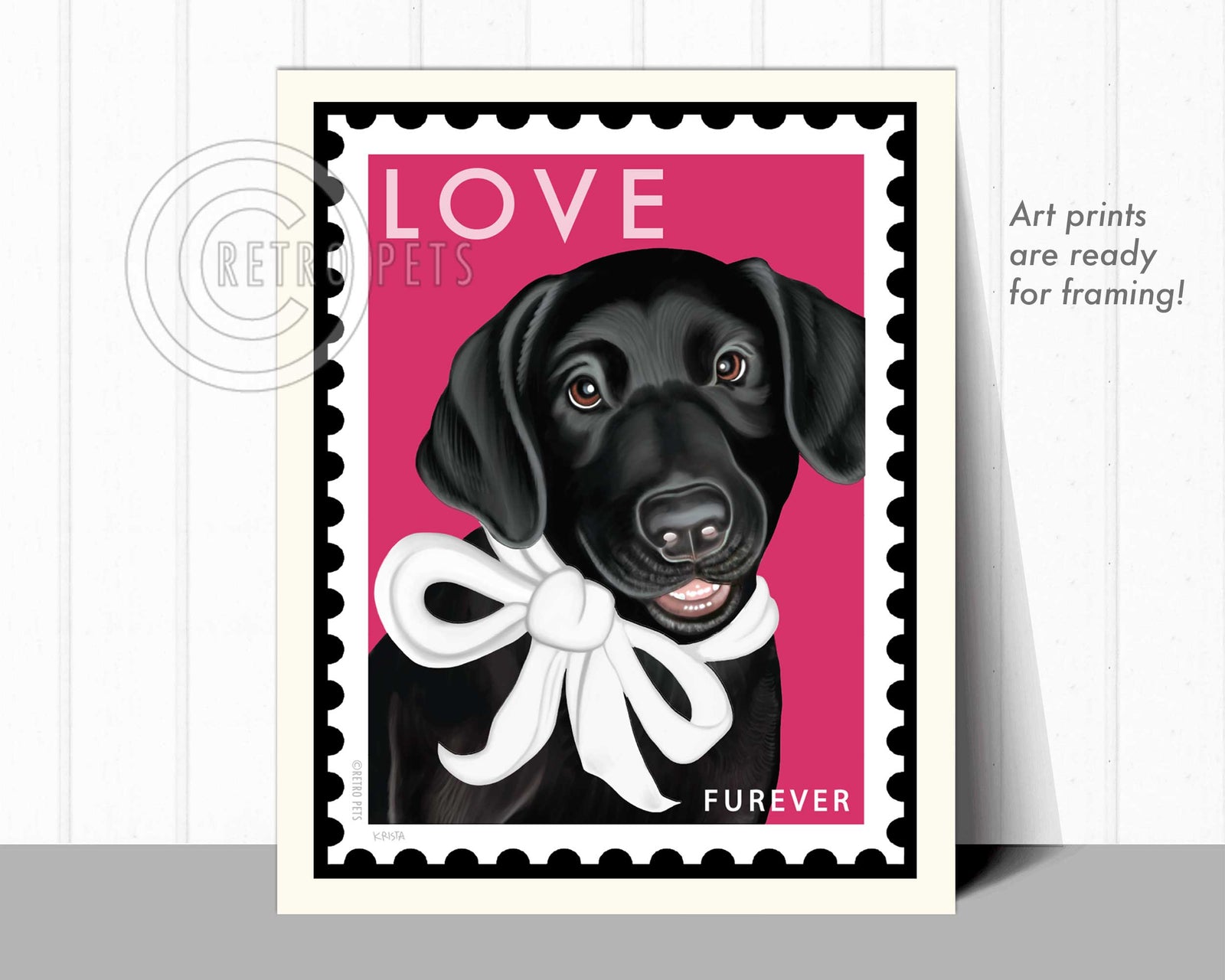 Labrador Puppy Art "Black Lab LOVE Furever Stamp" Art Print by Krista Brooks