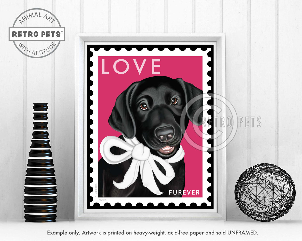 Labrador Puppy Art "Black Lab LOVE Furever Stamp" Art Print by Krista Brooks
