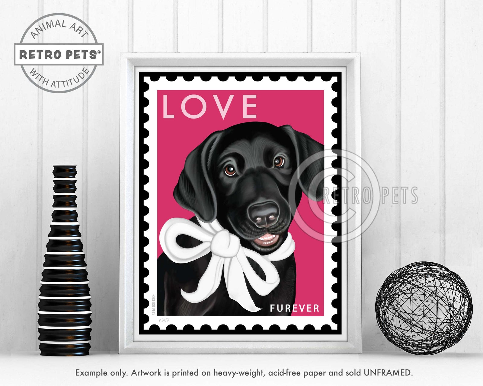 Labrador Puppy Art "Black Lab LOVE Furever Stamp" Art Print by Krista Brooks