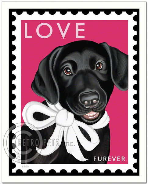 Labrador Puppy Art "Black Lab LOVE Furever Stamp" Art Print by Krista Brooks