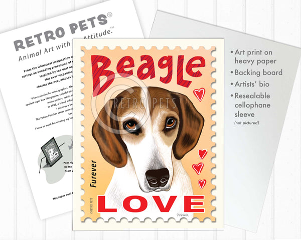Beagle art print, beagle gifts, beagle wall art printed on 100 lb coverstock paper comes with acid-free backing board and artist bio