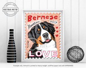 Bernese Mountain Dog Art, Bernese Gifts, Bernese Art Print, UNFRAMED art print shown framed a s a sample