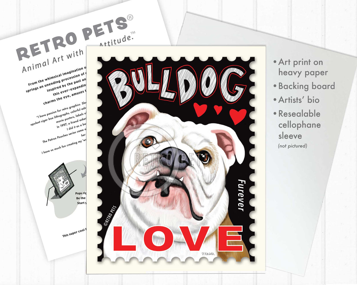 Bulldog Art, English Bulldog Gifts, Bulldog Wall Art, Bulldog Postage Stamp