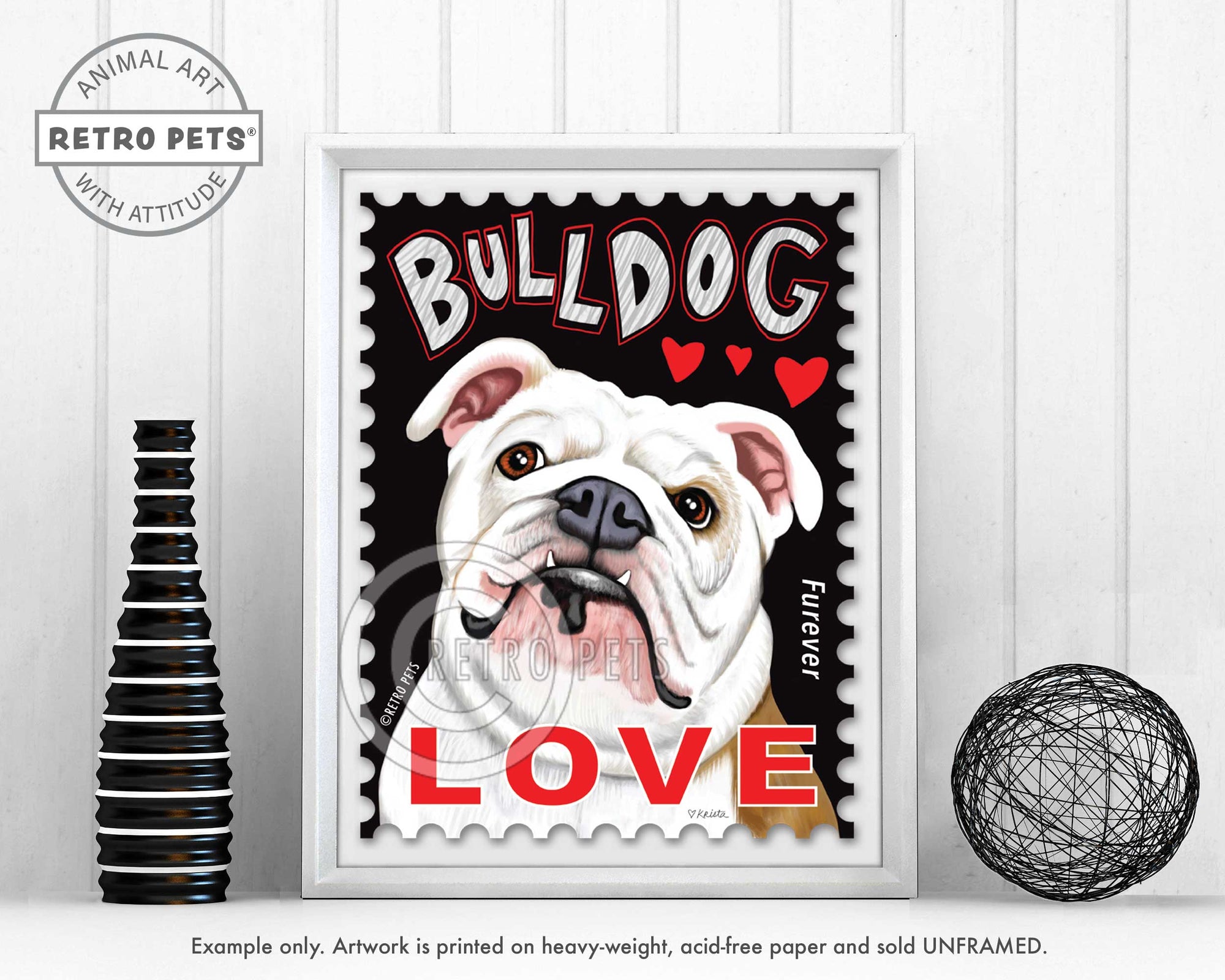 Bulldog Art, English Bulldog Gifts, Bulldog Wall Art, Bulldog Postage Stamp