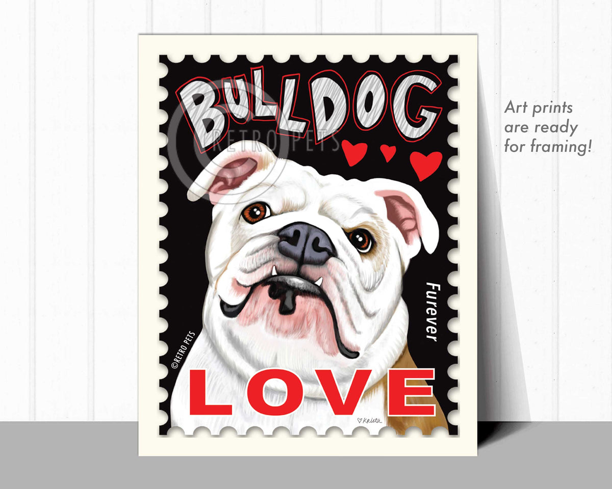 Bulldog Art, English Bulldog Gifts, Bulldog Wall Art, Bulldog Postage Stamp
