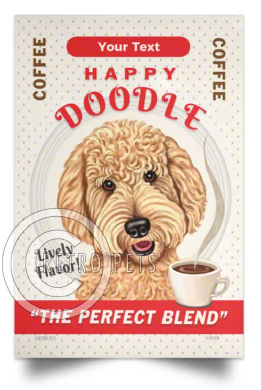Goldendoodle art, doodle art, goldendoodle art print, goldendoodle art print, retro pets, krista brooks, goldendoodle coffee, personalized goldendoodle art, goldendoodle poster