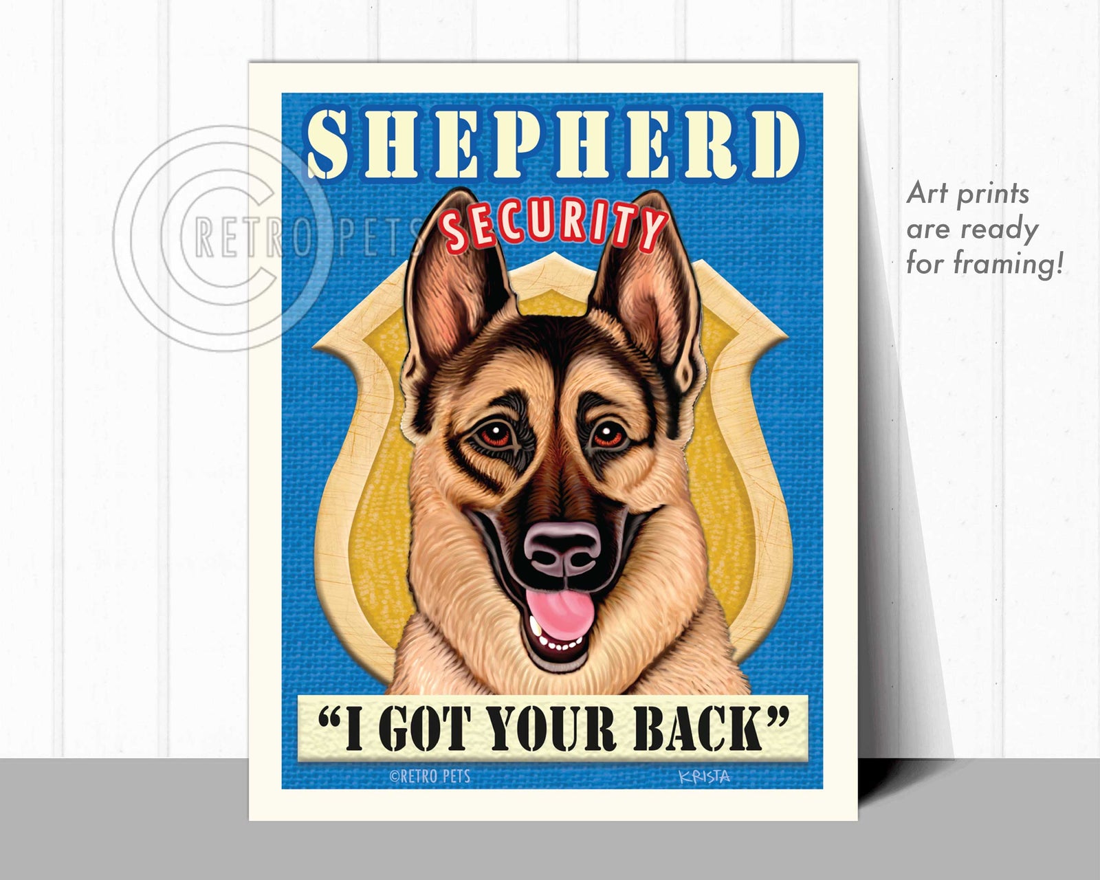 German Shepherd Stout | Shepherd Security Pets Art | Retro Pets Art