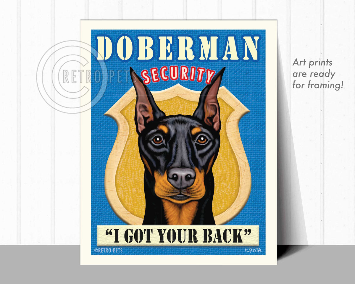 Doberman Security  Art | Doberman Pinscher Art | Retro Pets Art