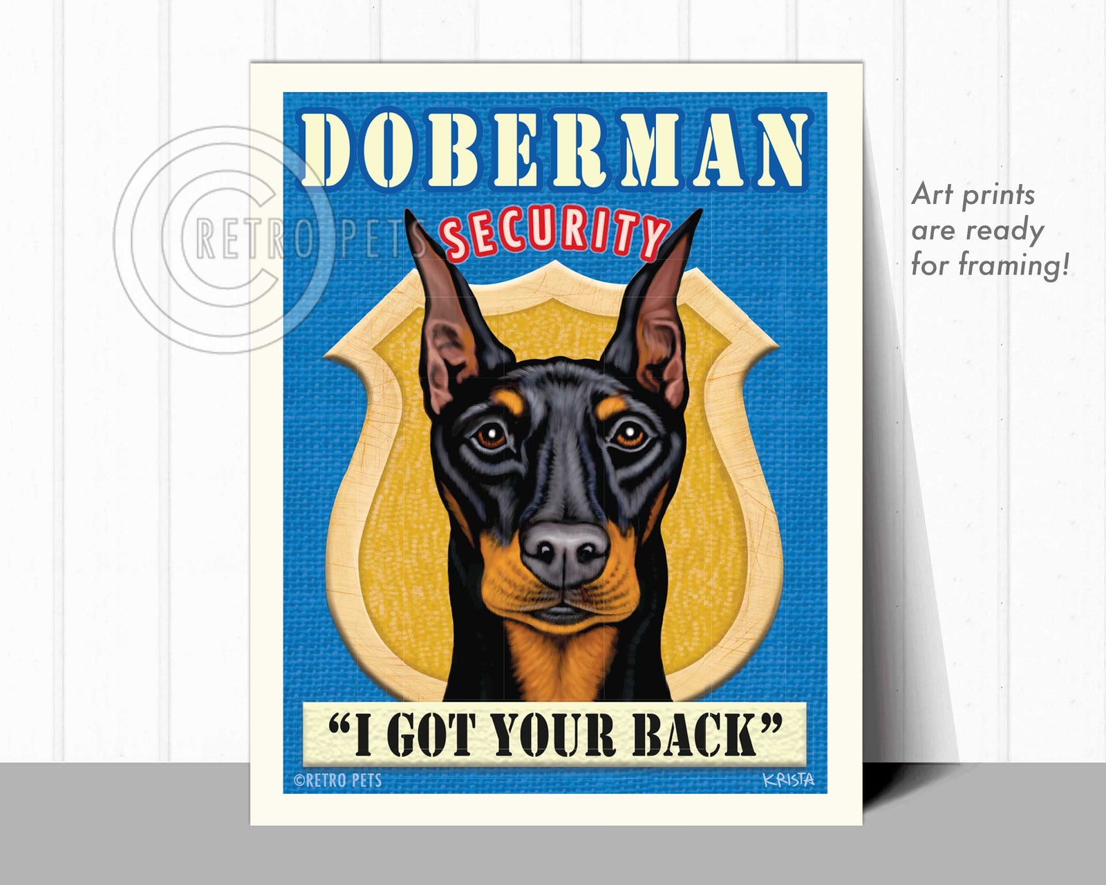 Doberman Security  Art | Doberman Pinscher Art | Retro Pets Art