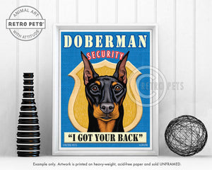 Doberman Security  Art | Doberman Pinscher Art | Retro Pets Art