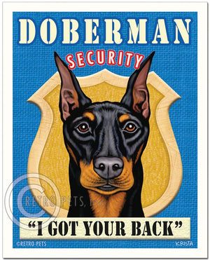 Doberman Security  Art | Doberman Pinscher Art | Retro Pets Art