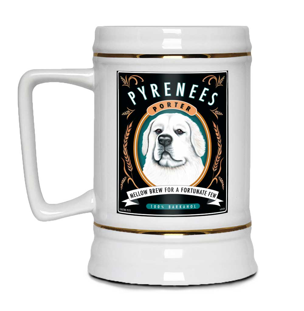Great White Pyrenees Art "Pyrenees Porter" 22oz. Beer Stein