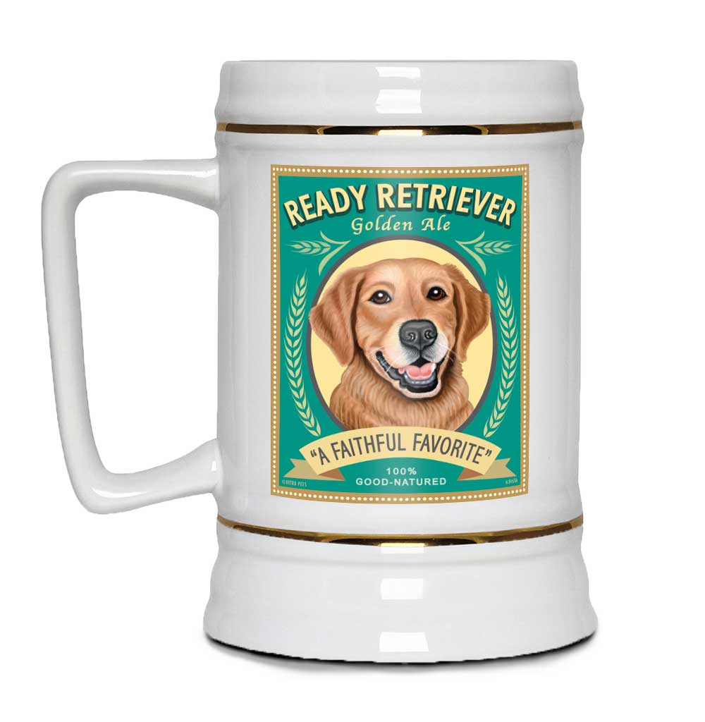 Golden Retriever Art "Ready Retriever Golden Ale" 22oz. Beer Stein