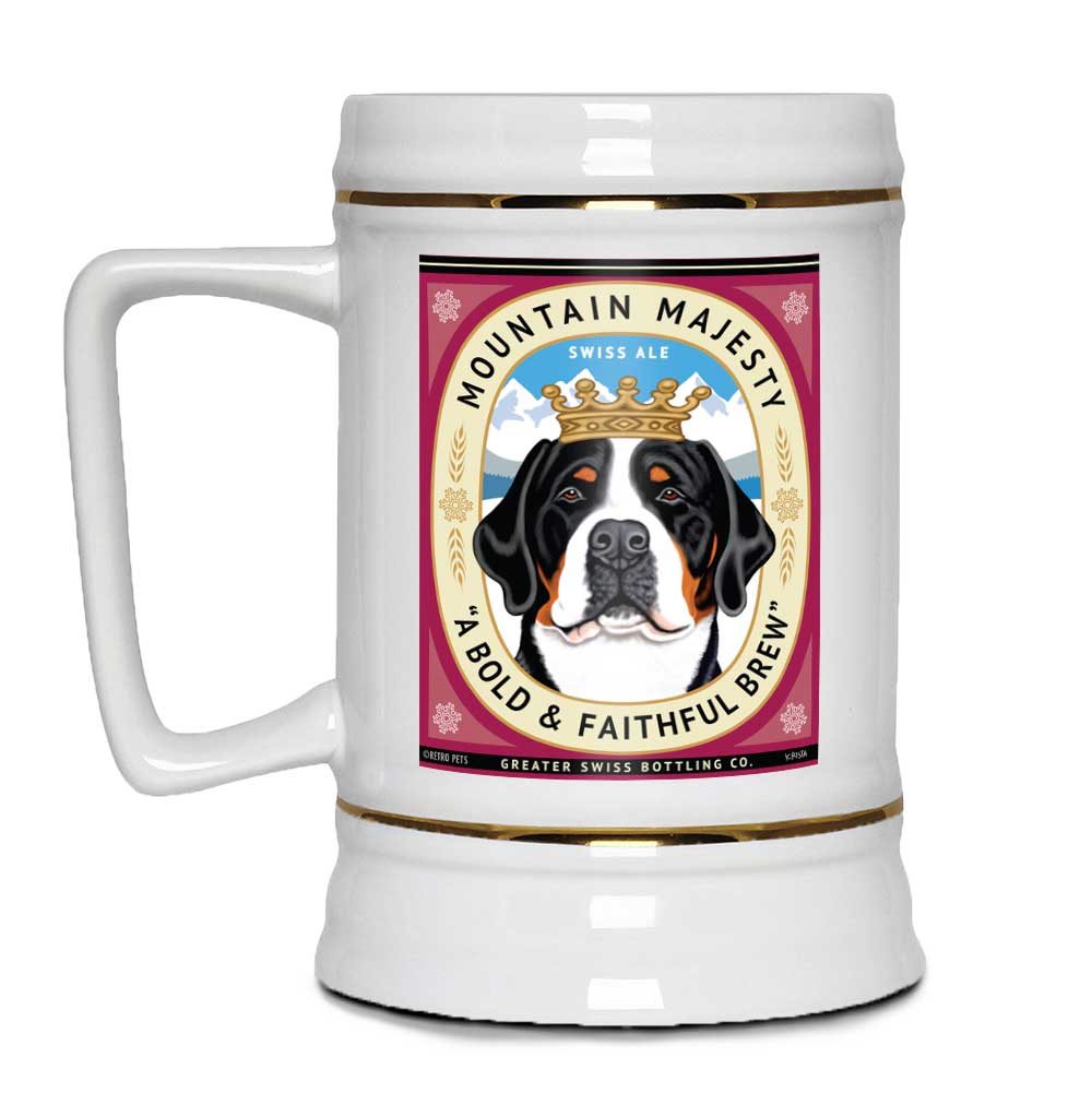 Greater Swiss Mountain Dog Art Swissy " Mountain Majesty" 22oz. Beer Stein