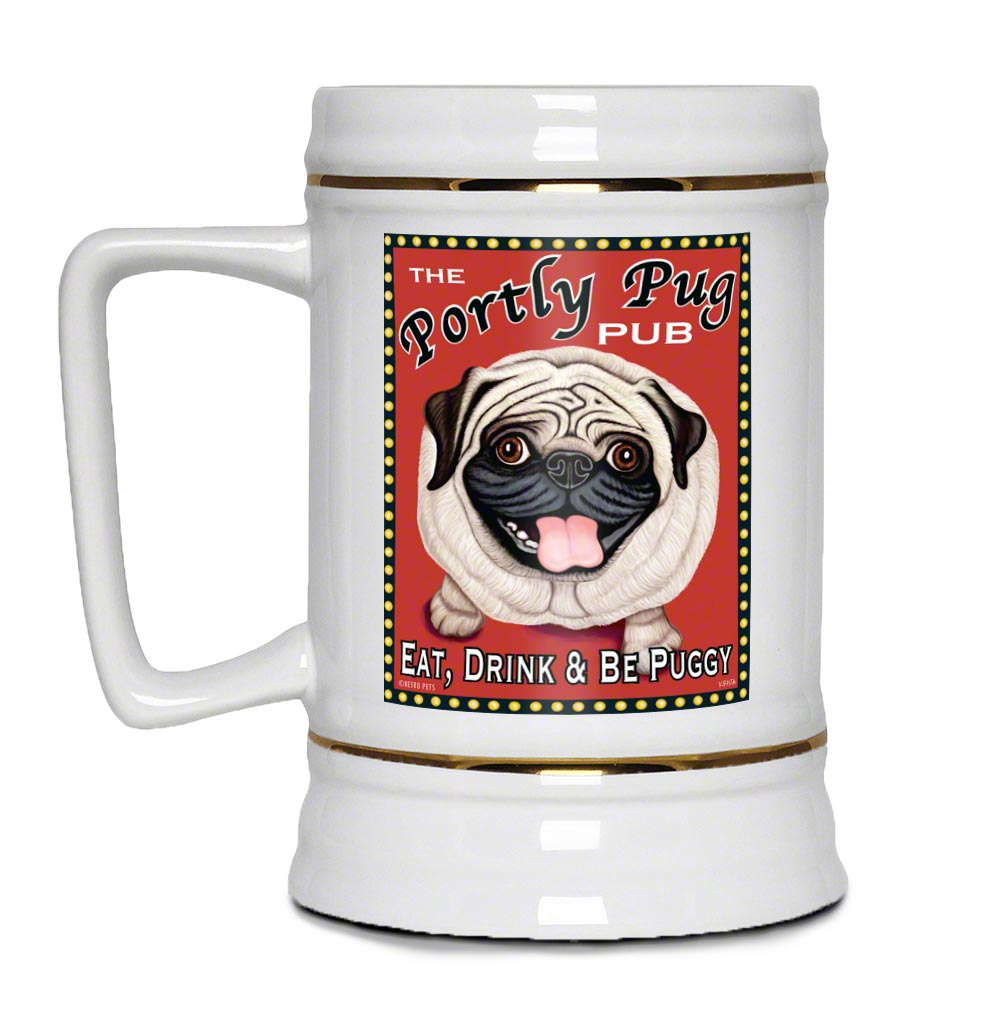Pug Art "Portly Pug Pub" 22oz. Beer Stein