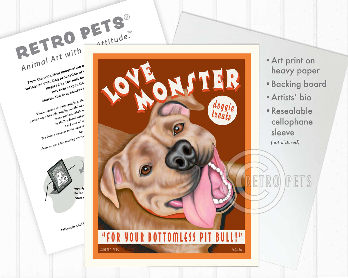 Pitbull Terrier Art "Love Monster Treats" Art Print by Krista Brooks