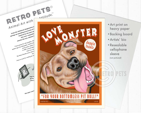 Pitbull Terrier Art "Love Monster Treats" Art Print by Krista Brooks