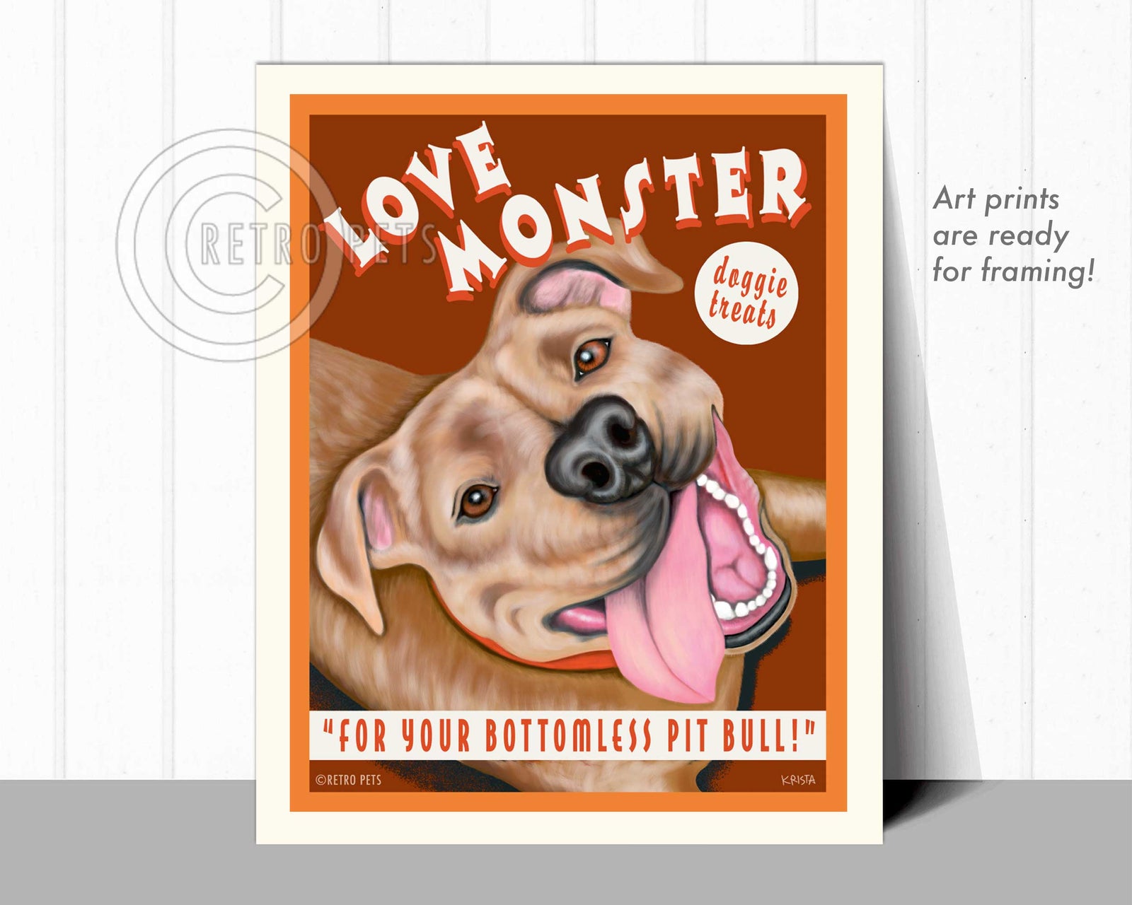 Pitbull Terrier Art "Love Monster Treats" Art Print by Krista Brooks