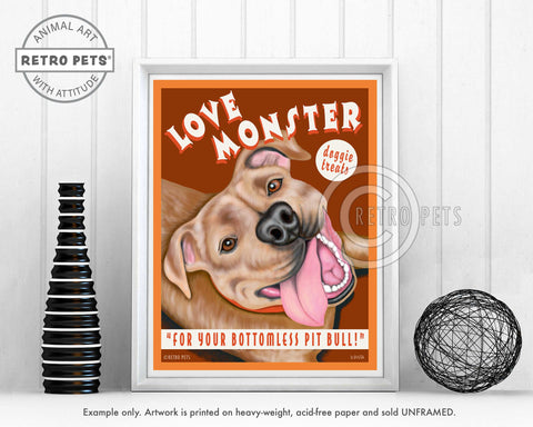 Pitbull Terrier Art "Love Monster Treats" Art Print by Krista Brooks