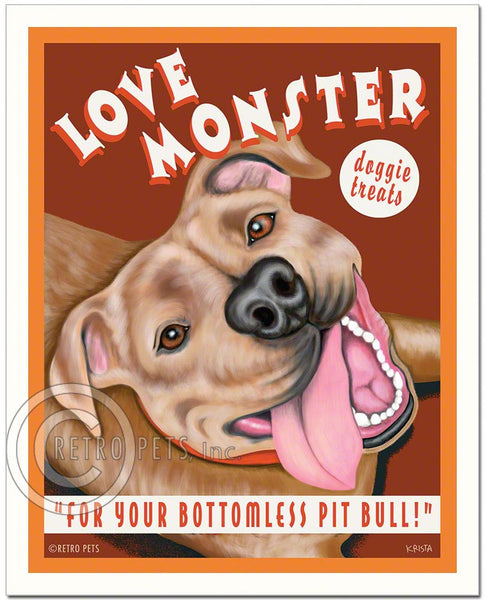 Pit Bull Terrier Art "Love Monster Treats" Art Print by Krista Brooks