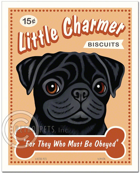 Pug Art "Little Charmer" Faux Treat Label Art Print by Krista Brooks