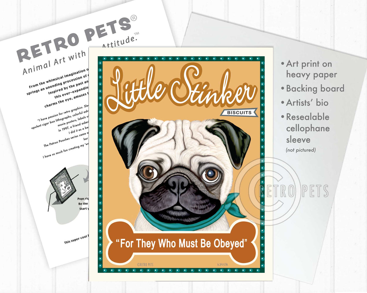 Pug Art "Little Stinker" Art Print by Krista Brooks