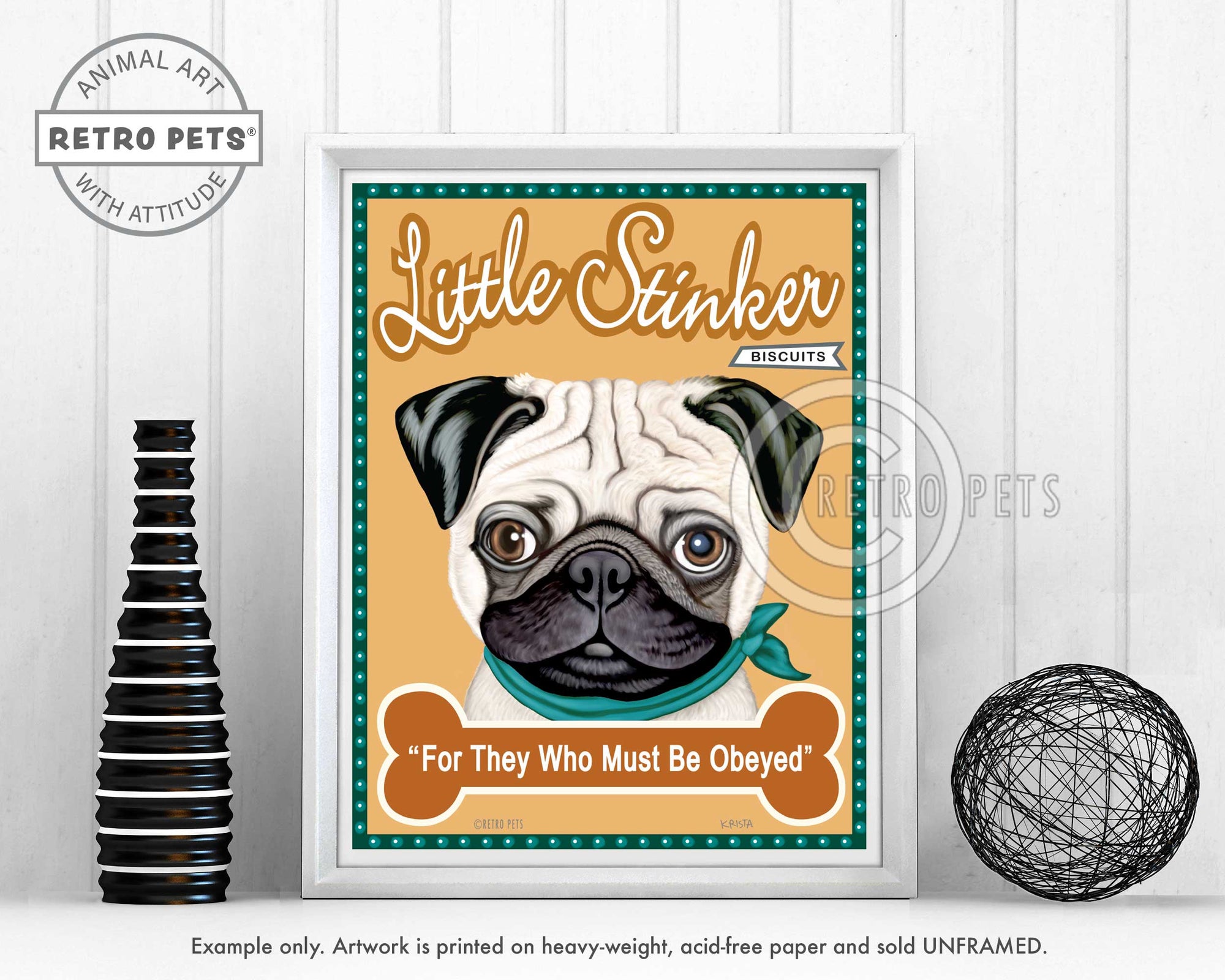 Pug Art "Little Stinker" Art Print by Krista Brooks