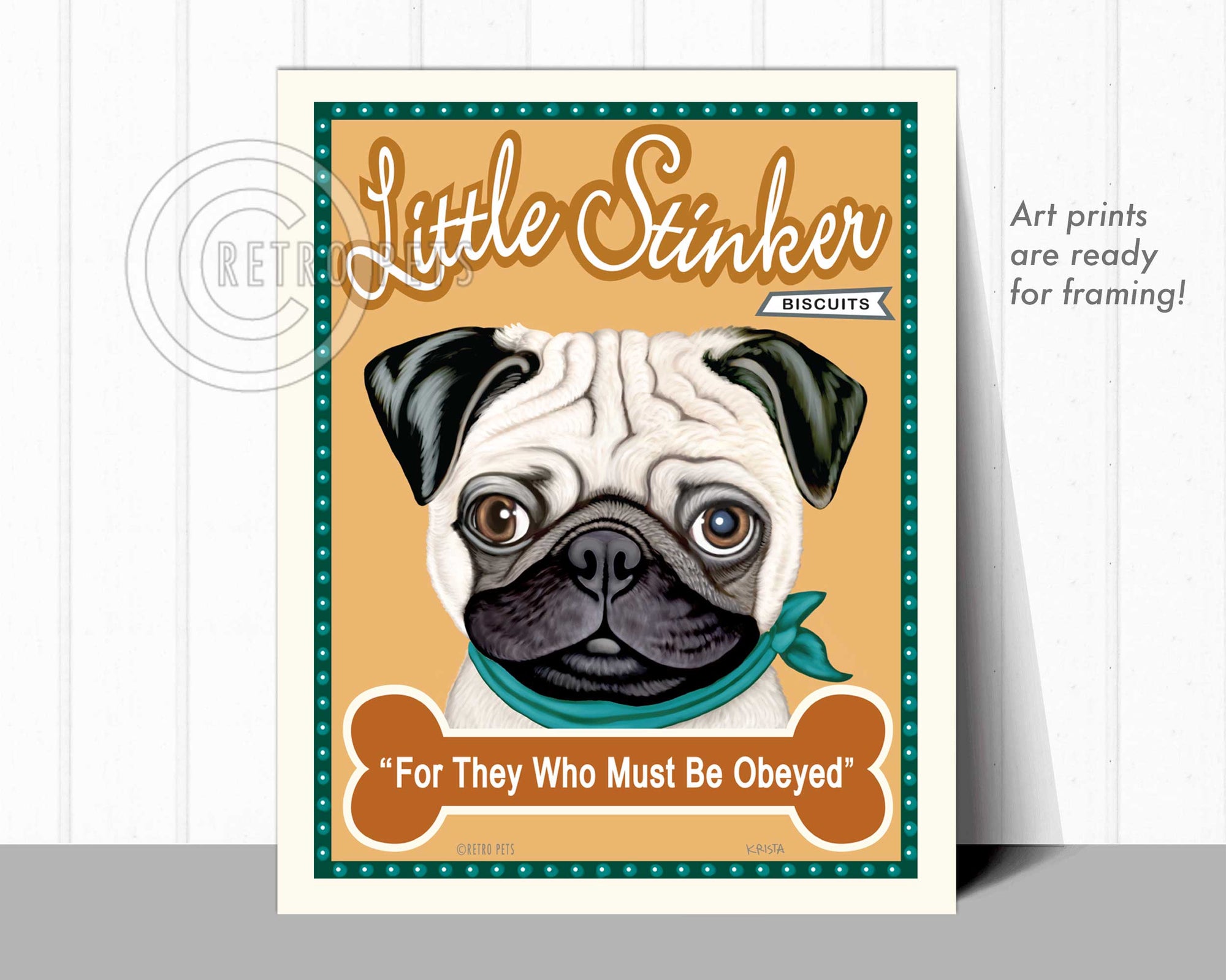 Pug Art "Little Stinker" Art Print by Krista Brooks