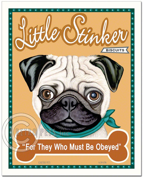 Pug Art "Little Stinker" Faux Treat Label Art Print by Krista Brooks