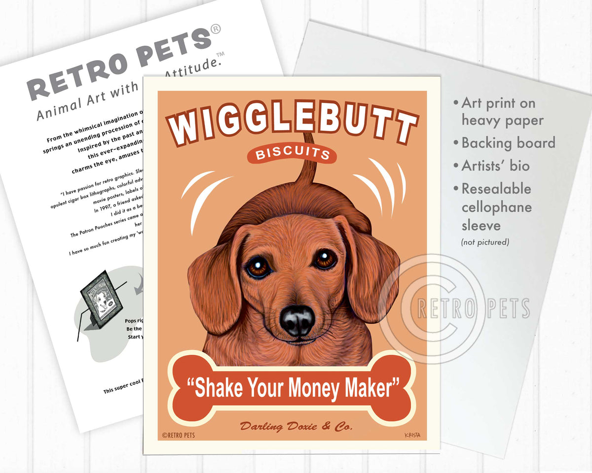 Wigglebutt Biscuits Dachshund Art | Wigglebutt Art | Retro Pets Art