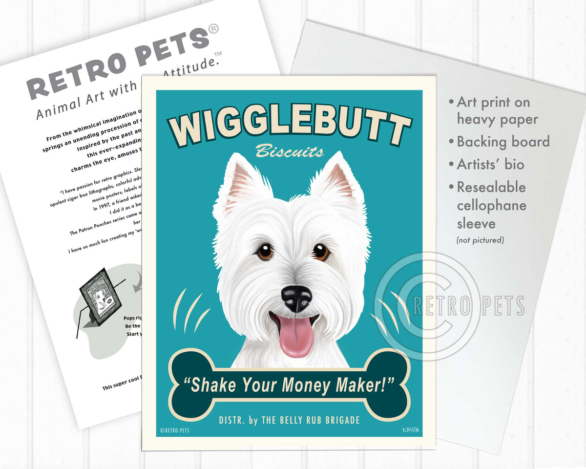 Westie Art "Wigglebutt Westie" Art Print by Krista Brooks