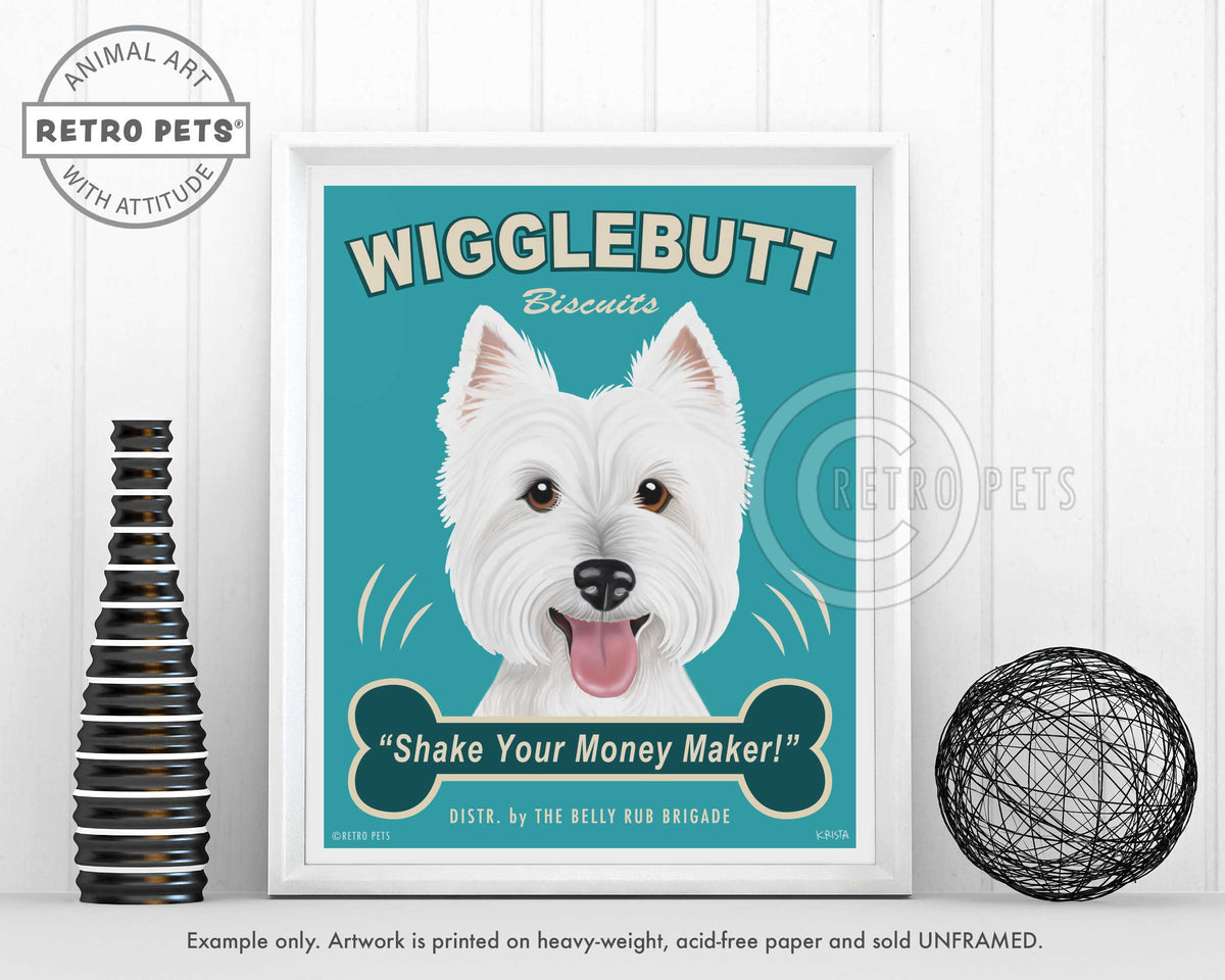Westie Art "Wigglebutt Westie" Art Print by Krista Brooks