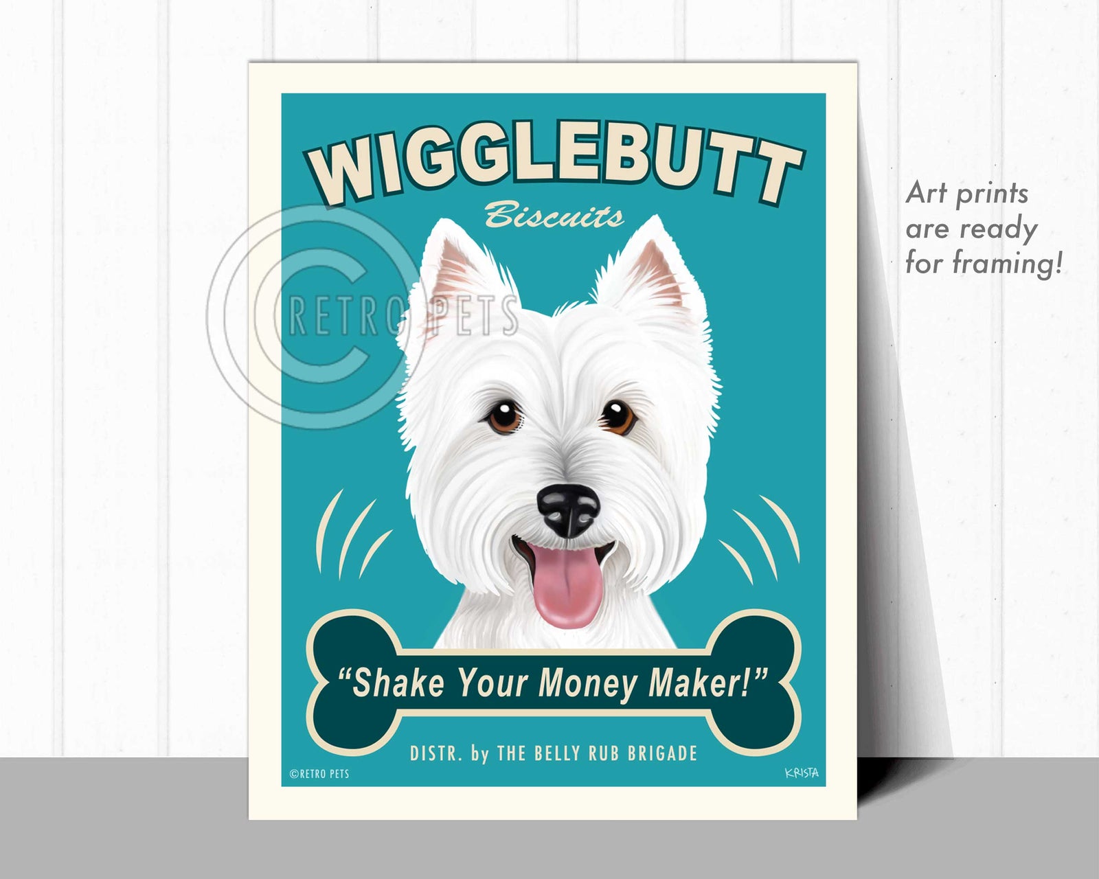 Westie Art "Wigglebutt Westie" Art Print by Krista Brooks